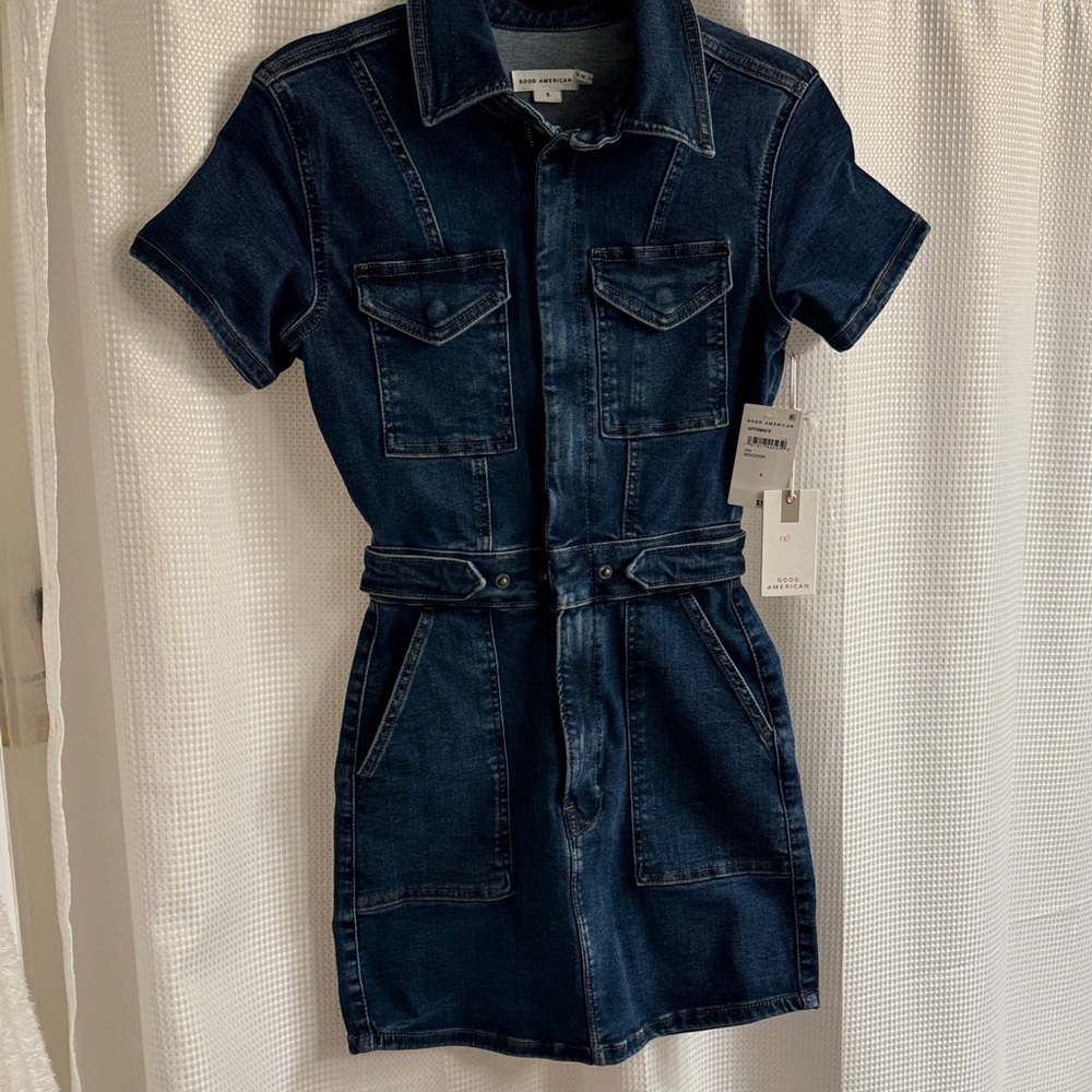 Good American Blue Denim Short Sleeve Dress